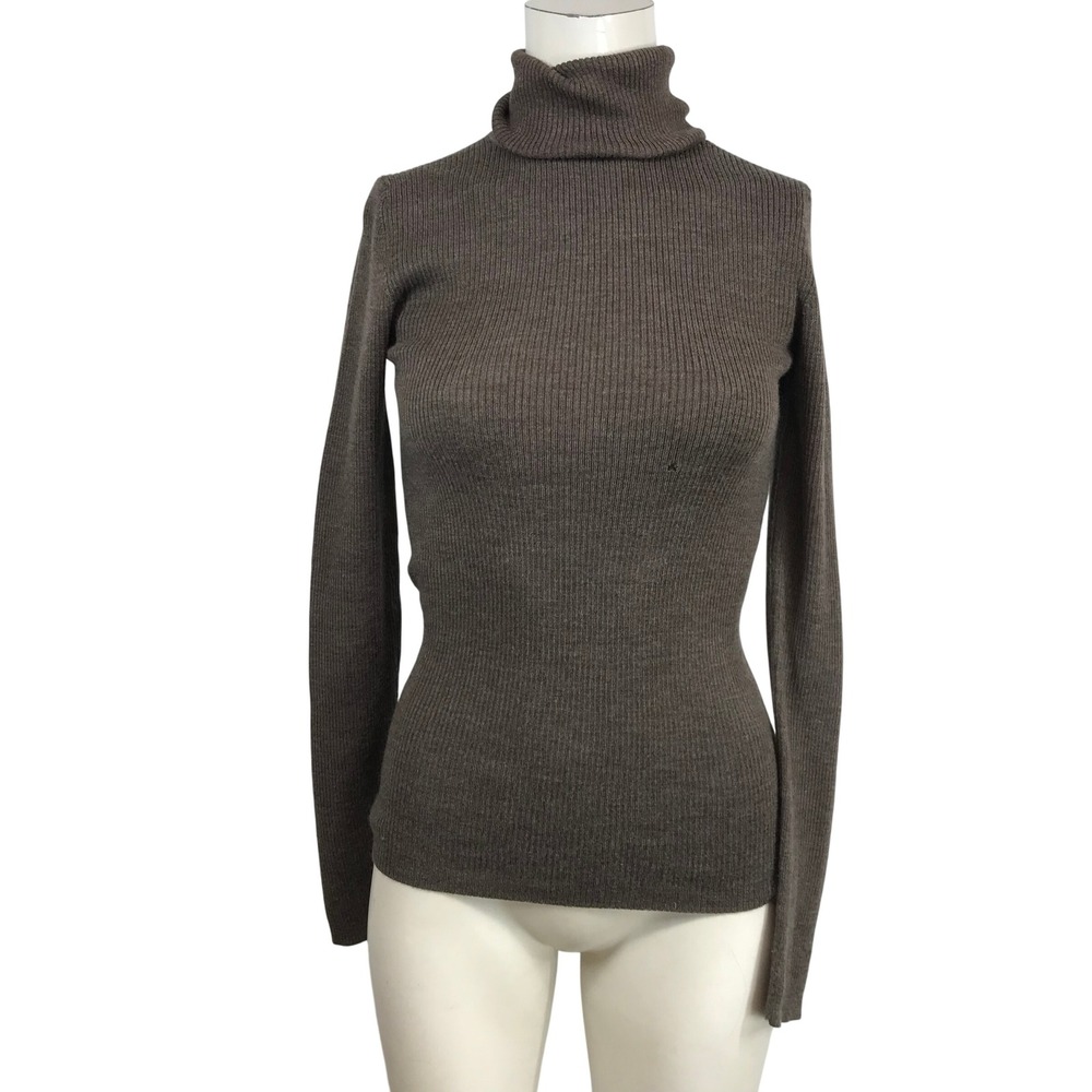 Muji Ribbed Turtleneck Sweater Long Sleeve Taupe Brown Knit Top Size S